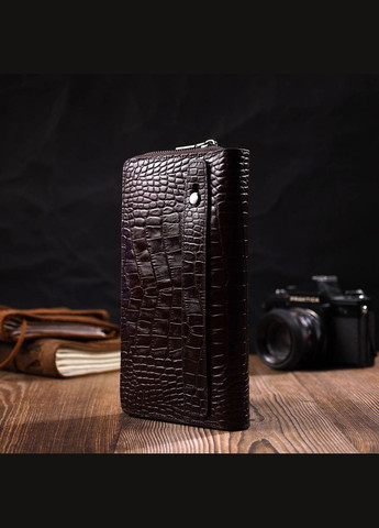 Большой мужской клатч из натуральной кожи с тиснением для карт и купюр коричневый (sku_22028) No Brand (328922752)