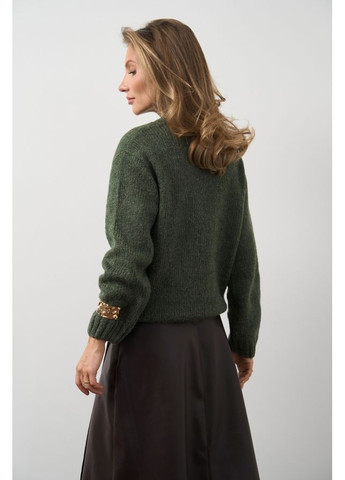 Оливковый (хаки) зимний уютный свитер с вертикальным узором коса (2829) Triko Bakh