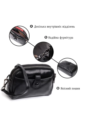 Дивовижна жіноча шкіряна сумка з глянсовою поверхнею Vintage Чорний Верховинка 22422 (398257980)