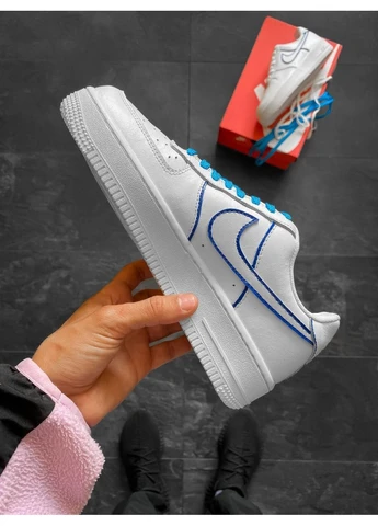 Белые летние кроссовки nike air force 1 low white blue найк аир форс 1 No Brand