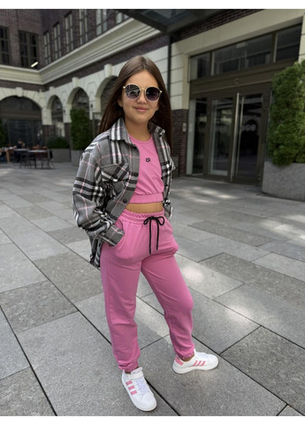 Розовый демисезонный костюм тройка (рубашка, топ, брюки) подростковый с рубашкой, тройка, брючный IRmAS