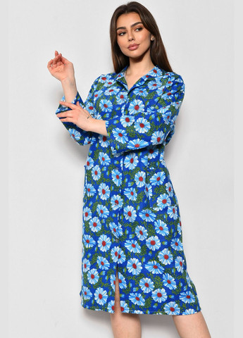 Халат жіночий байковий напівбатальний синього кольору з квітковим принтом Let's Shop (280777202)