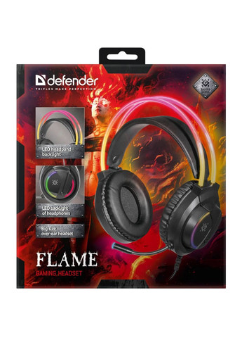 Ігрова гарнітура Flame RGB, кабель 2 м, чорна Defender (314776689)