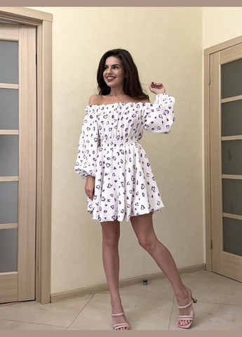 Белое летнее муслиновое платье с пышной двойной юбкой белое с буковыми сердцами. You Best