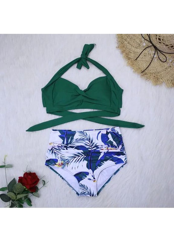 Зеленый летний раздельный купальник с завышенной талией с топом горошек. купальник с завышенной талией с пушапом черный, 2xl China