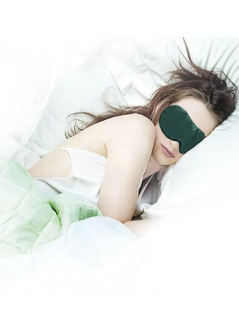 Маска для сна шелковая зеленая с сумкой для хранения и резинкой для волос комплект No Brand (328262714)