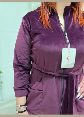 Велюровый женский халат для дома батал 52 XL фиолетовый (П4К-batal-velur-005-02) No Brand (323160758)