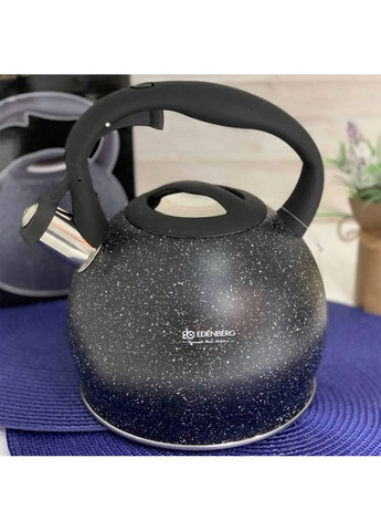 Чайник зі свистком EB-1976 з мармуровим покриттям 3,5 л чорний Edenberg (360654465)