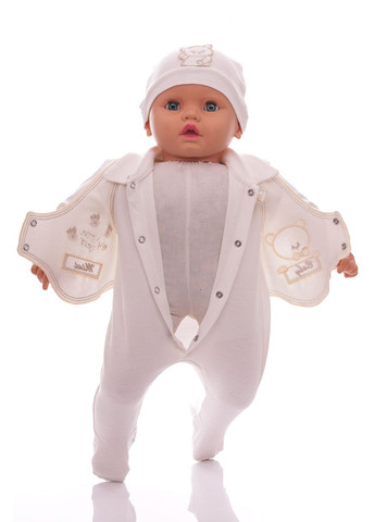 Человечек с шапкой для мальчика интерлок Мишутка молочный 62 см (40426) BABYKROHA (297199620)