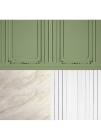 3D угловой виниловый фотофон, оливковая классическая стена, пол бежевый мрамор и белая панель, 70×70 см, №58339 PhotoVinyl (354378390)