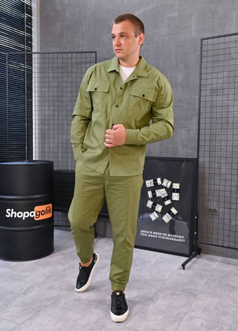 Лаймовый костюм в стиле oversize джогеры и рубашка на заклепках ShopnGo