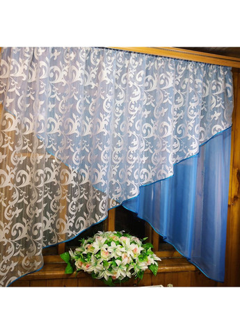 Занавеска кухонная короткая арка Стелла васильковая айвори No Brand (372133758)