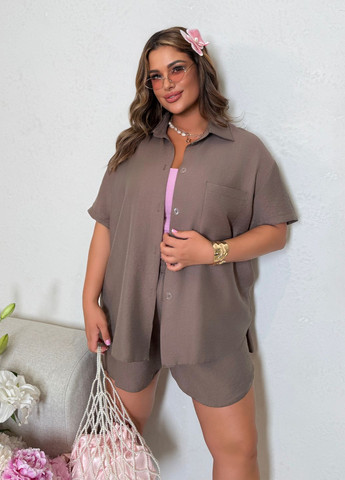 Костюм жіночий літній оверсайз фасону з льону (сорочка + шорти) No Brand (341085721)