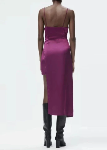 Фуксиновое (цвета Фуксия) асимметричное атласное платье Zara