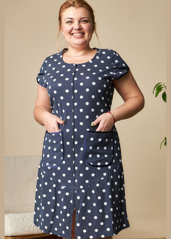 Летний домашний синий хлопковый халат в клетку 46,48,50,52,54,56 Bonita (316684098)