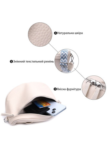 Трендова жіноча кроссбоді через плече в класичному кольорі з натуральної шкіри білий 22656 Vintage (329197006)