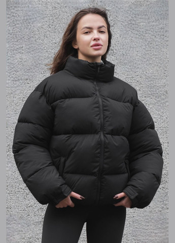 Чорна зимня жіноча пухова куртка стьобана без капюшона nest Without