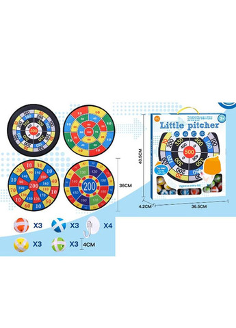 Дартс 36см (4 шт), на липучке, мячики 4см 12шт, присоски 4шт, в корке 37-41-4,5см No Brand (301649036)