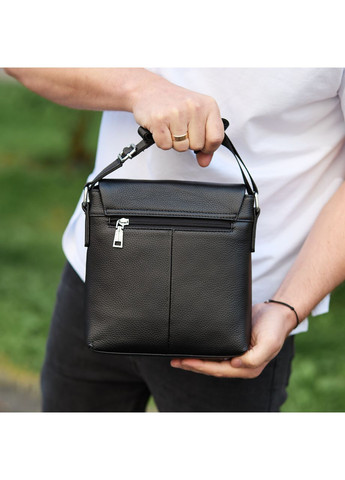 Кожаная мужская сумка-мессенджер 21х23х5.5, сумка планшет через плечо 48450 черная Tiding Bag (370159503)