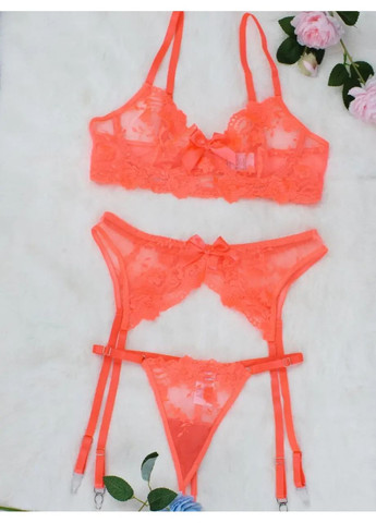 Помаранчевий демісезонний мереживний комплект із поясом. мереживна нижня білизна. мереживна нижня білизна s-xl No Brand