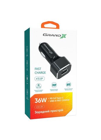 Зарядное устройство CH-29 PD 3.0, Quick Charge QС3.0, 1 TypeC, 1 USB (CH-29) Grand-X (382054703)