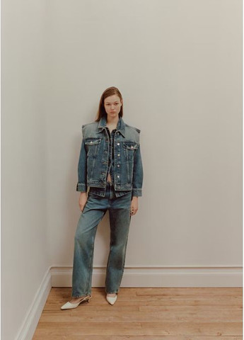 Джинси сині рівні прямі середня посадка Mango - (370339537)