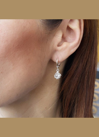 Срібні сережки з підвіскою Кулька в Білих каменях срібло 925 проби Родоване 56093р 4.20г No Brand (331148493)