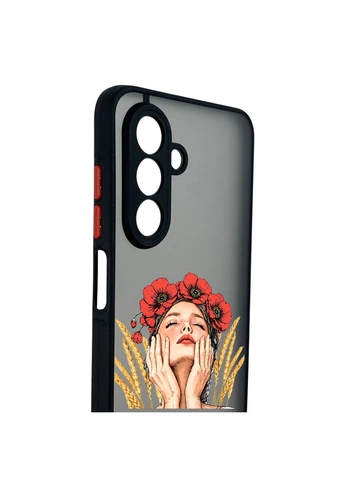Чохол для телефона Galaxy A26 (SM-A266) с 3D принтом дівчина маки колоски із захистом камери чорний Samsung (399771103)