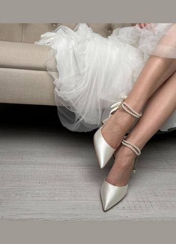 No Brand Свадебные женские туфли с бантами и жемчугом 7 см, 9 см - Белый цвет. белый з текстиль, — лето (322414824)