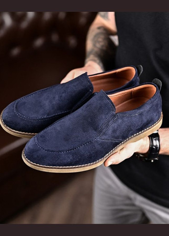 Синие мужские замшевые лоферы синие No Brand без шнурков