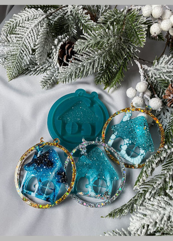 Молд Дім з кристалічною кришею у колі форма для новорічних іграшок на ялинку силіконова форма для епоксидної смоли No Brand (370566972)