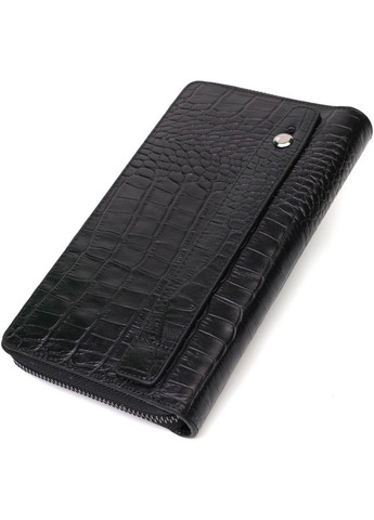 Добротний чоловічий клатч з одним відділенням з натуральної шкіри з тисненням під крокодила 22030 Чорний Bond (329146452)