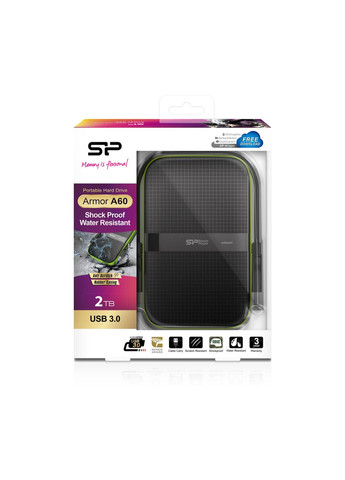 Зовнішній жорсткий диск 2 TB Armor A60 чорно-зелений (SP020TBPHDA60S3K) Silicon Power (294092788)