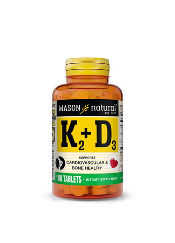 Витамины и минералы Vitamin K2 100 mcg Plus Vitamin D3, 100 таблеток Mason Natural (293421167)