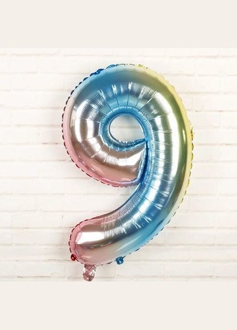 Кулька цифра 9 фольгована 32 дюйма різнобарвний Jannet кулька (333682430)