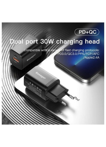 Зарядное устройство (ECTPQS-ZTB01) Essager 1xUSB + 1xUSB-C PD30W black (369878767)