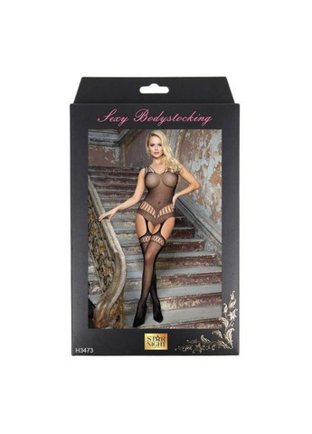 Бодістокінг з імітацією панчох та декоративними бретельками чорний Star Night чорний