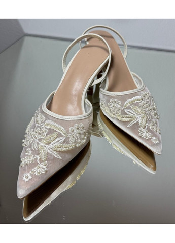 No Brand Женские туфли слингбек свадебные для невесты с вышивкой и цветами 7 см белый з текстиль, — (351394272)