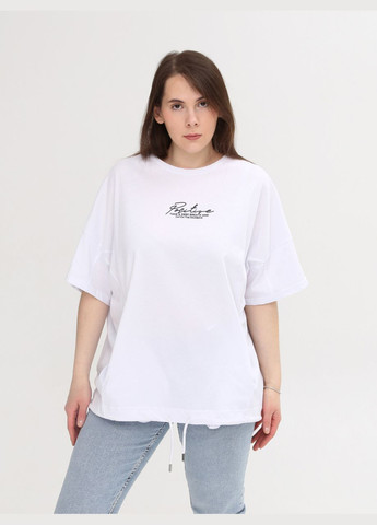 Біла літня футболка жіноча біла з написом бавовняна великий розмір з коротким рукавом MDG Вільна