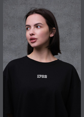 Черная летняя женская оверсайз футболка с принтом 1702 black Without