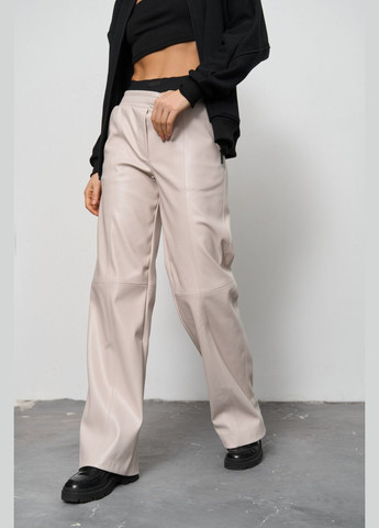 Женские брюки палаццо из эко кожи цвет бежевый р.L 450868 New Trend (282927926)