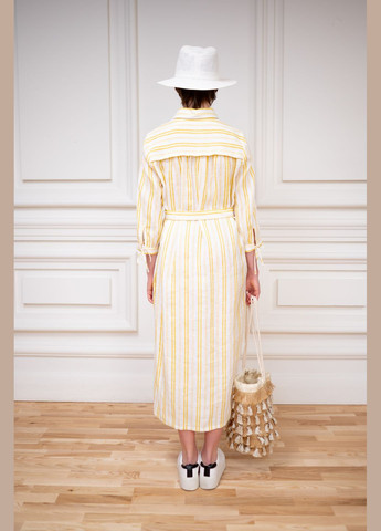 Жовтий лляна сукня в жовту смужку в морському стилі гвен Dolcedonna