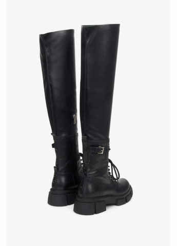 Черные осенние ботфорты, цвет черный Estro