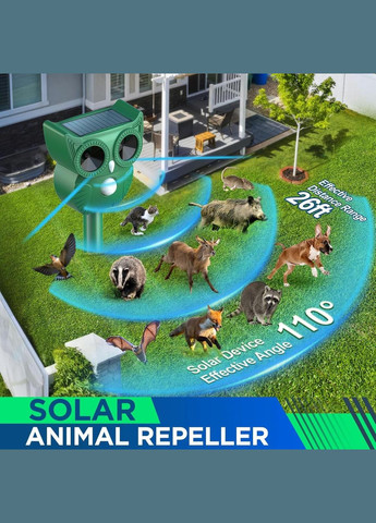 Ультразвуковой отпугиватель животных для сада 5 режимов Зеленый No Brand (317405787)