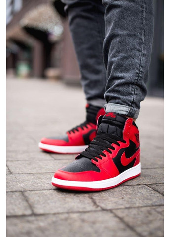 КРОСІВКИ ЖІНОЧІ NIKE AIR JORDAN RETRO1 BLACK RED НАЙК АІД ДЖОРДАН No Brand чорні демісезони (369389422)