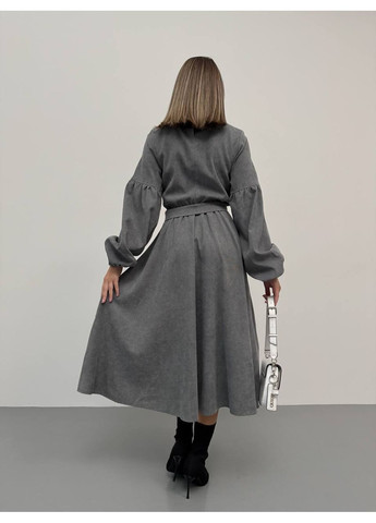 Серое стильное платье женское меди микровельвет малина No Brand