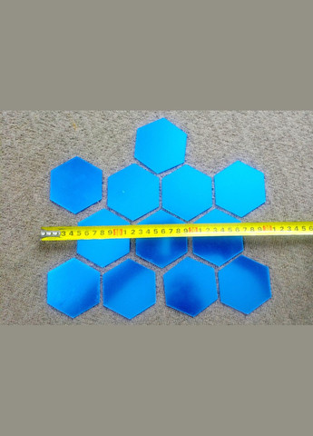 Зеркальные наклейки шестиугольные пластиковые Голубые 6,8 х 7,8 х 4 см 12 шт набор Б239 No Brand (302242340)