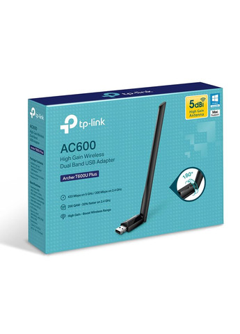 Сетевой адаптер USB Archer T600U Plus, Black, 5GHz/2.4GHz, AC600 (433/200 Мбит/с), 5 dBi, USB 2.0 TP-Link (317558168)