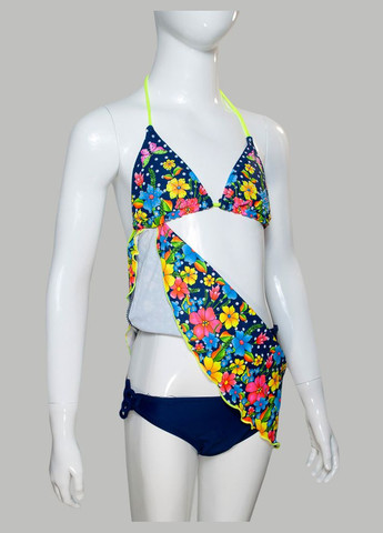 Синій літній підлітковий купальник трійка. бюстгальтер, трусики, спідничка модель 0362 арт.2044 роздільний Samegame