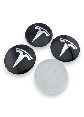 Наклейка з логотипом Тесла 56 мм алюмінієва чорна з хром логотипом 1 штука. Tesla (354698710)